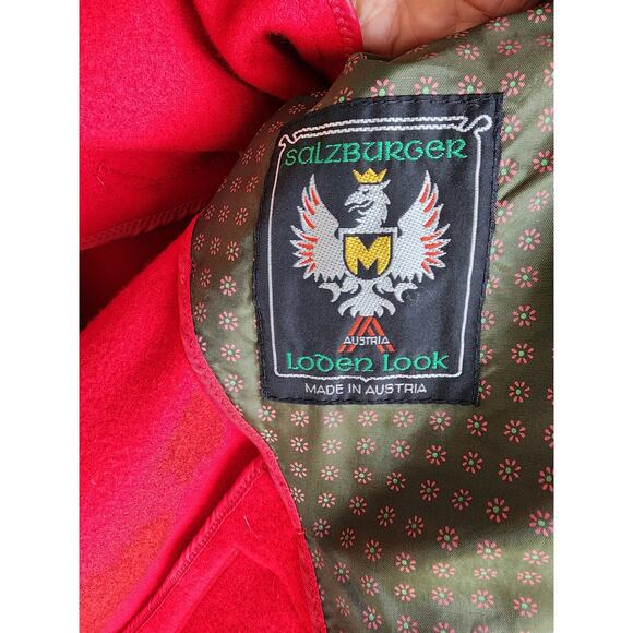 VTG 1970s Salzburg Austria Red Wool Cape Cloak Hooded Embroidered 38 - Picture 7 of 16